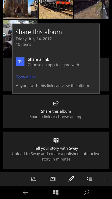 Screenshot, album sharing feature