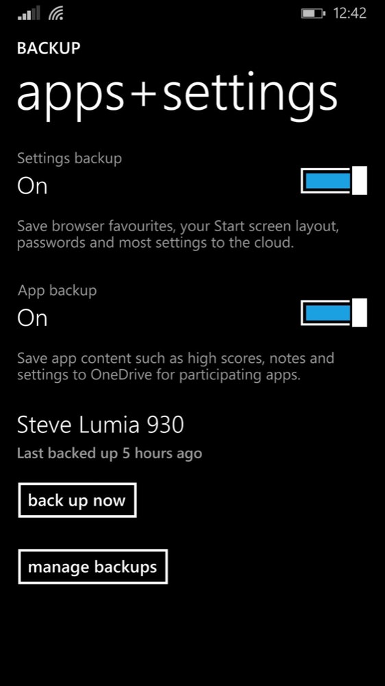 Screenshot, managing backups