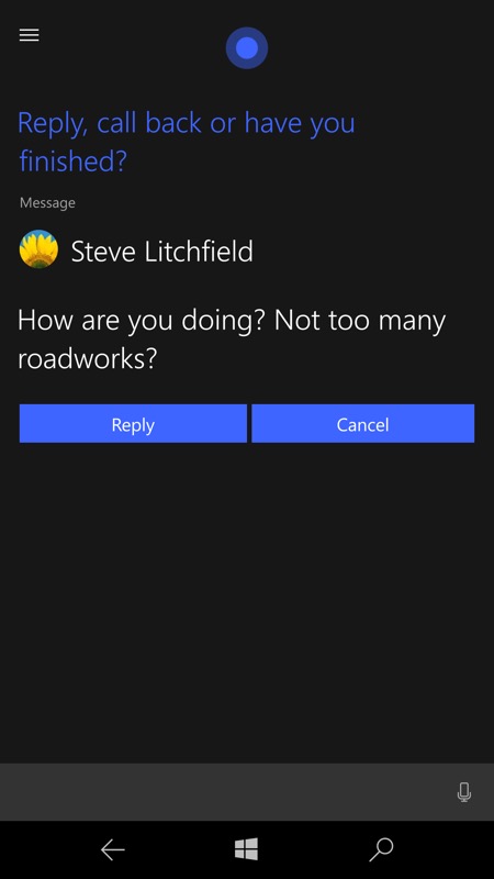 Screenshot, Cortana when driving