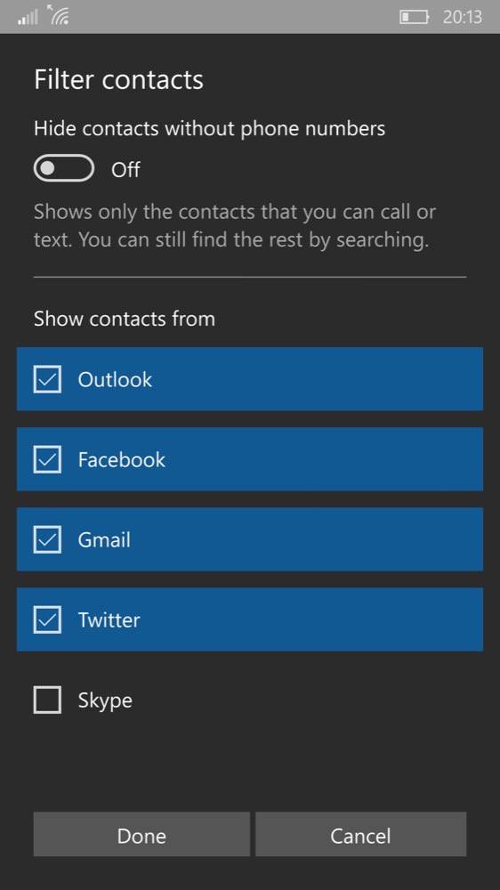 Screenshot, Windows 10 Mobile People