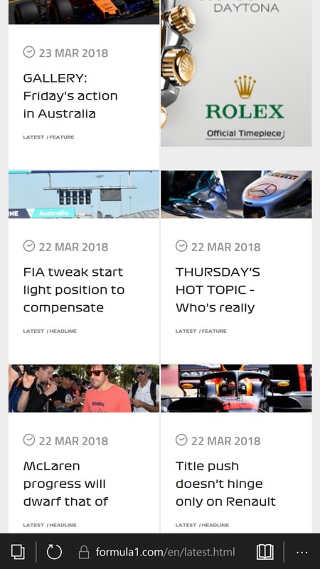 Screenshot, F1 web site