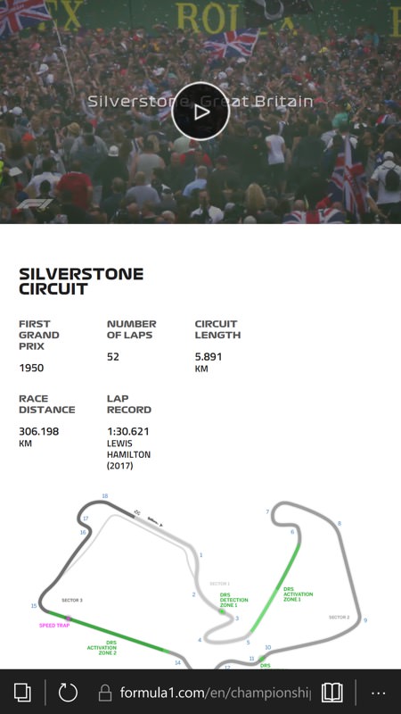 Screenshot, F1 web site