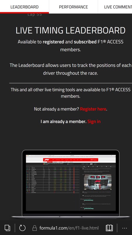 Screenshot, F1 web site