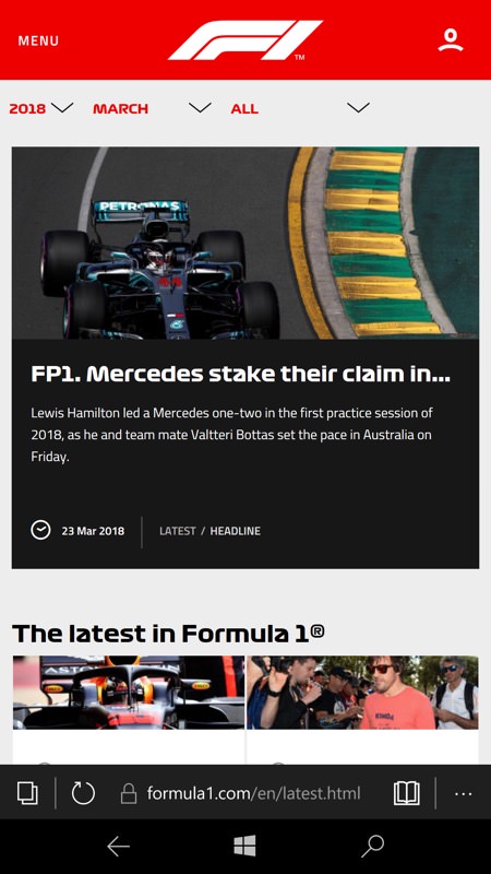 Screenshot, F1 web site