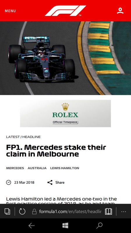 Screenshot, F1 web site