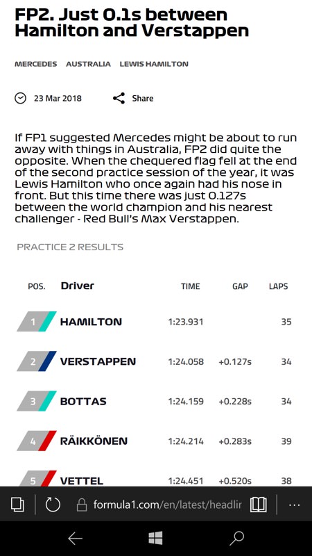 Screenshot, F1 web site