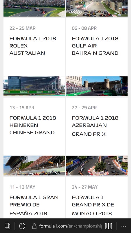 Screenshot, F1 web site