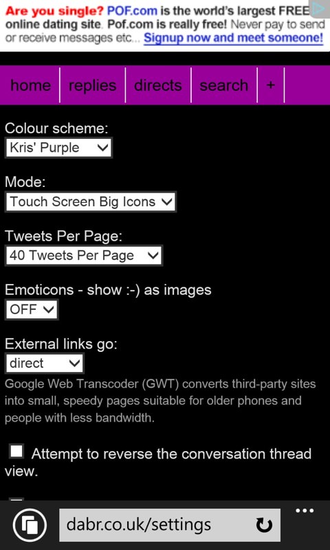 Screenshot, Windows Phone IE Favourites piece