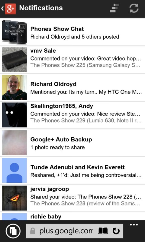 Screenshot, Windows Phone IE Favourites piece