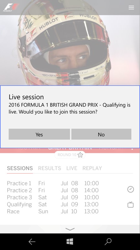 Formula 1 app screenshot