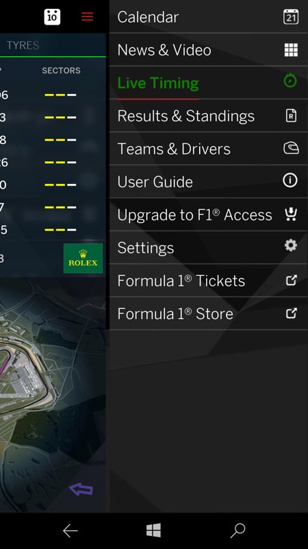 Formula 1 app screenshot