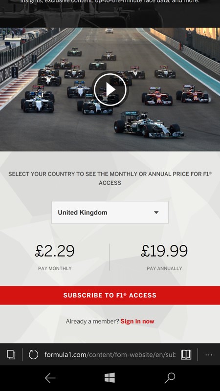 Formula 1 app screenshot