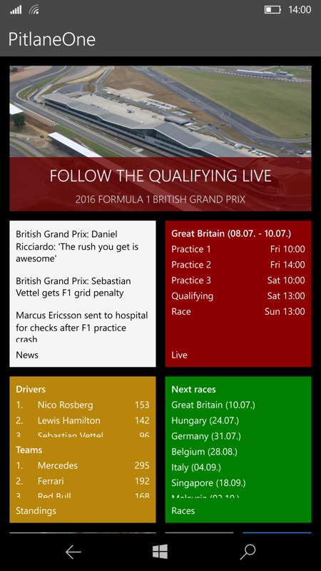 Formula 1 app screenshot