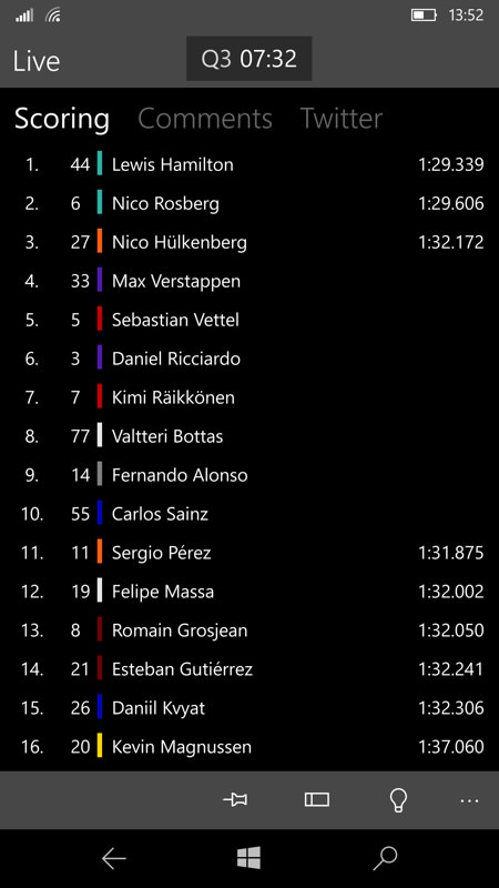 Formula 1 app screenshot