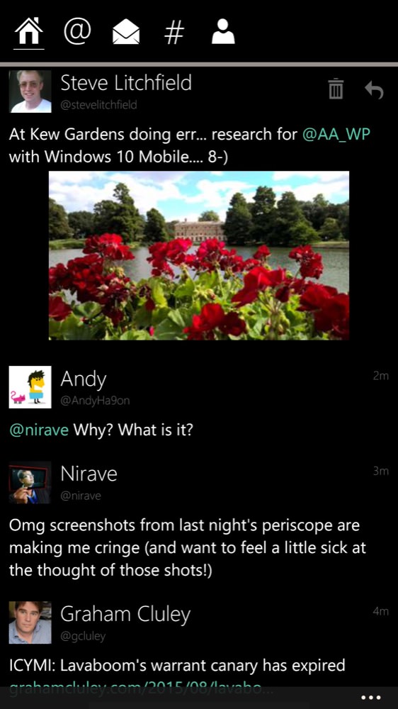 Screenshot, Windows 10 Mobile mid August 2015