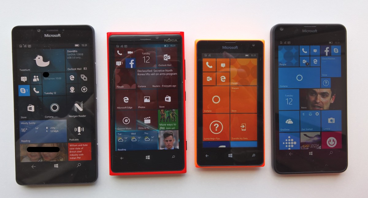 From left to right, Lumia 950, 920, 435 and 640