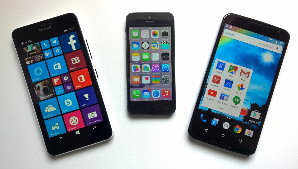 Lumia 640 XL, iPhone 5 and Nexus 6