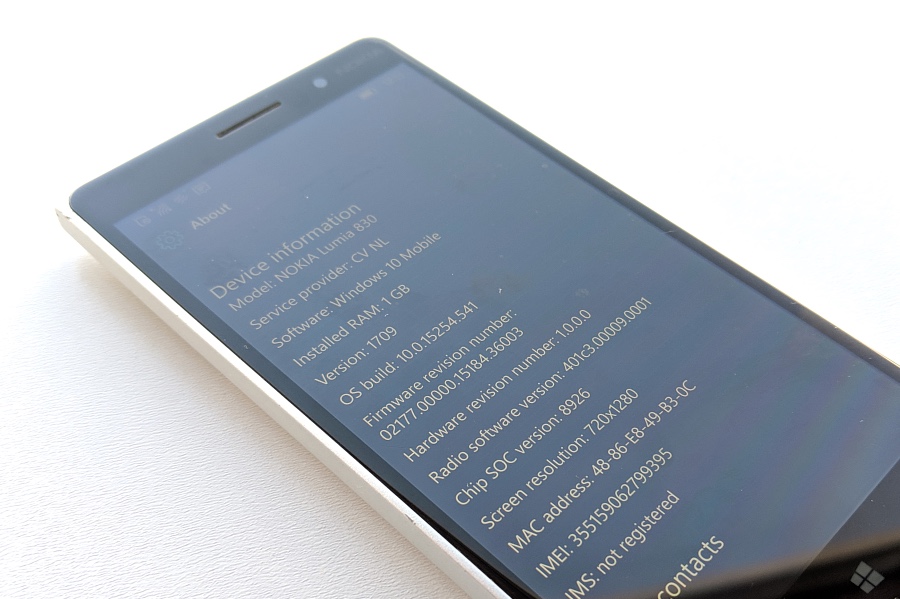 Lumia 830 running Fall Creators Update