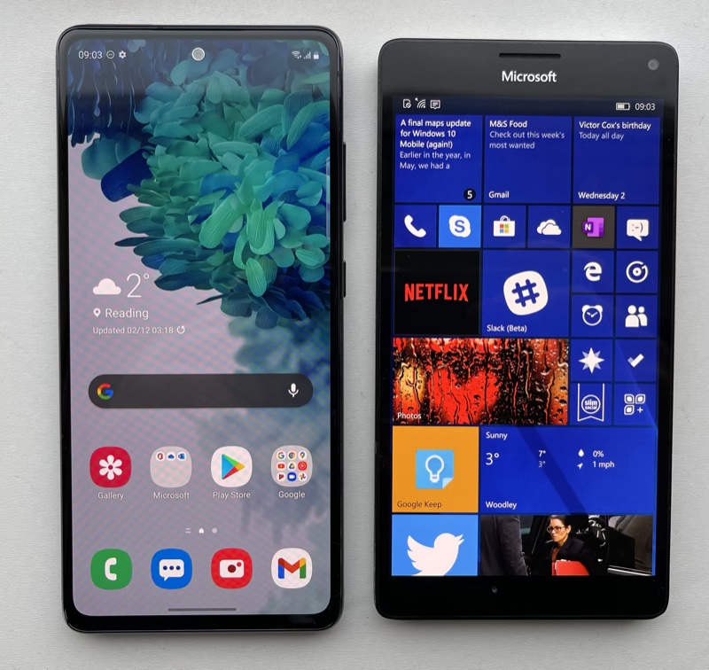 Galaxy S20 FE and Lumia 950 XL