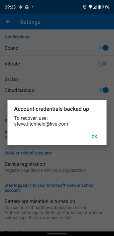 microsoft authenticator settings