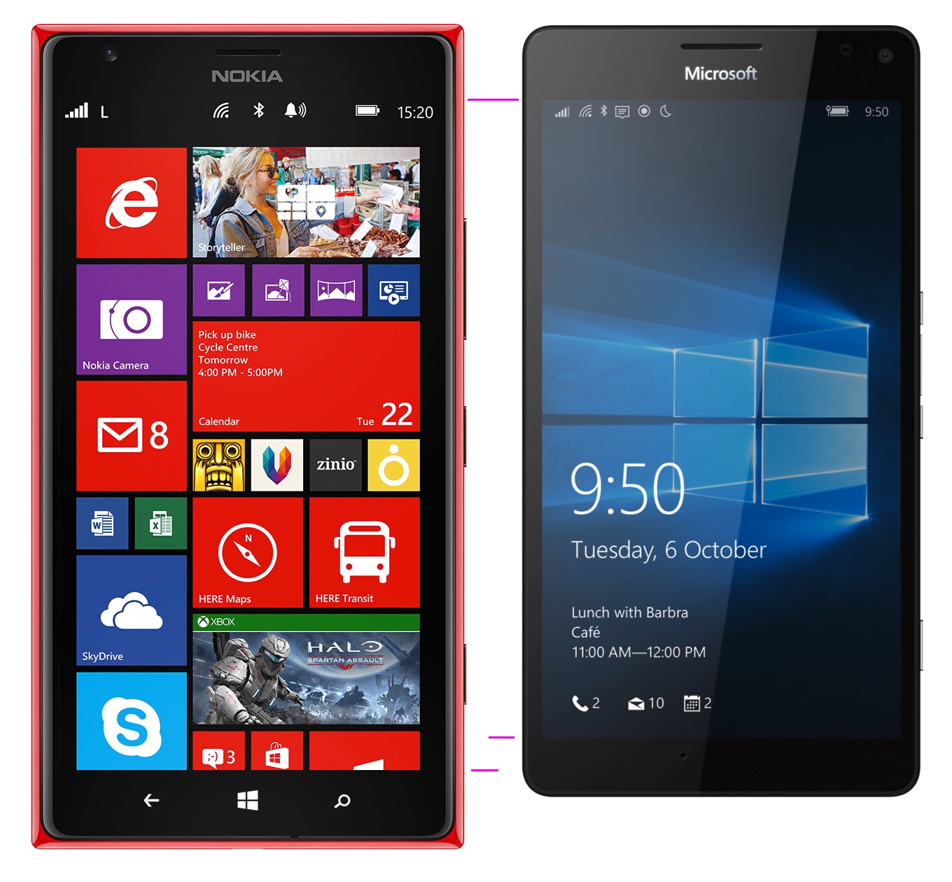 Lumia 1520 vs 950 XL, to scale