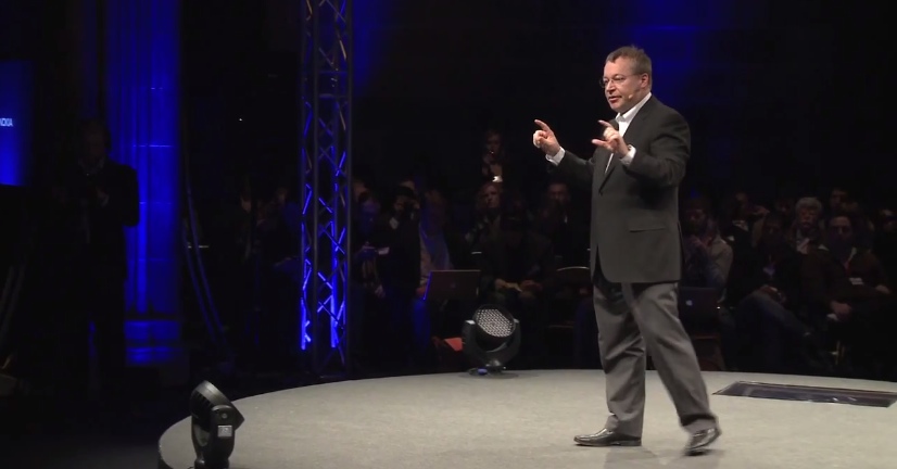 Elop on stage at an evening 'clarification' in 2011 trying to answer the blogosphere's questions