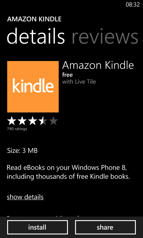Amazon Kindle on WP8