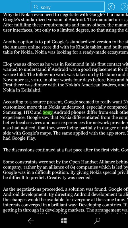 Screenshot, PDF reading on Windows 10 Mobile