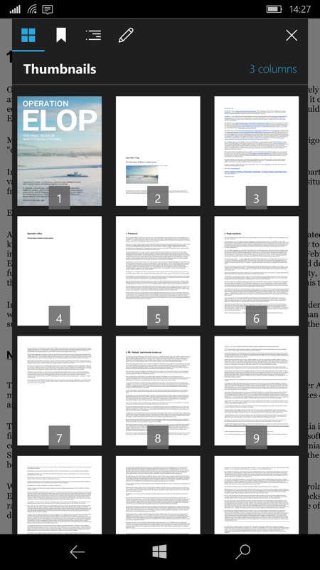 Screenshot, PDF reading on Windows 10 Mobile