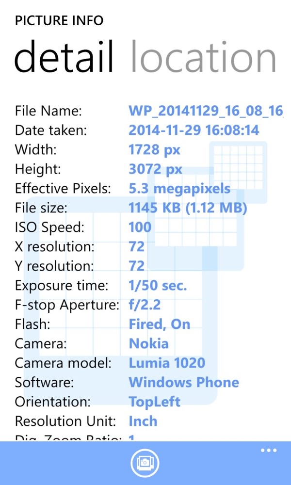 Screenshot, EXIF feature