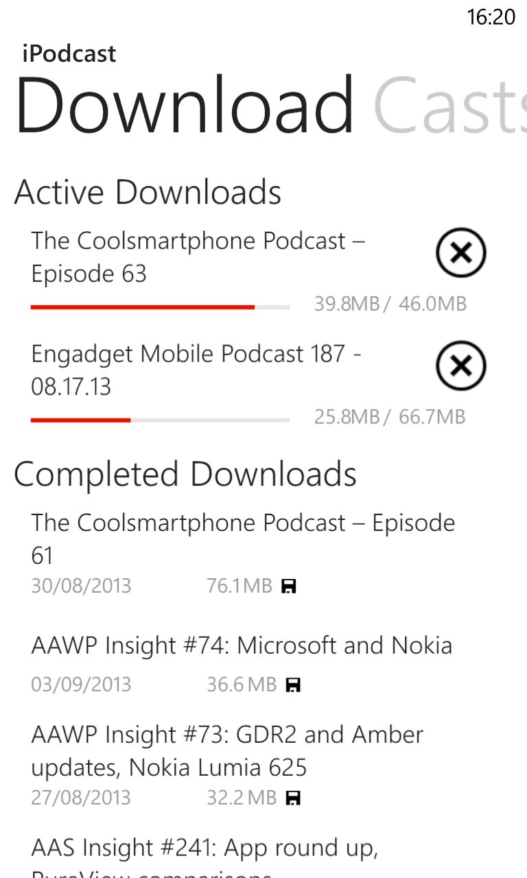 Screenshot, Podcatcher round-up