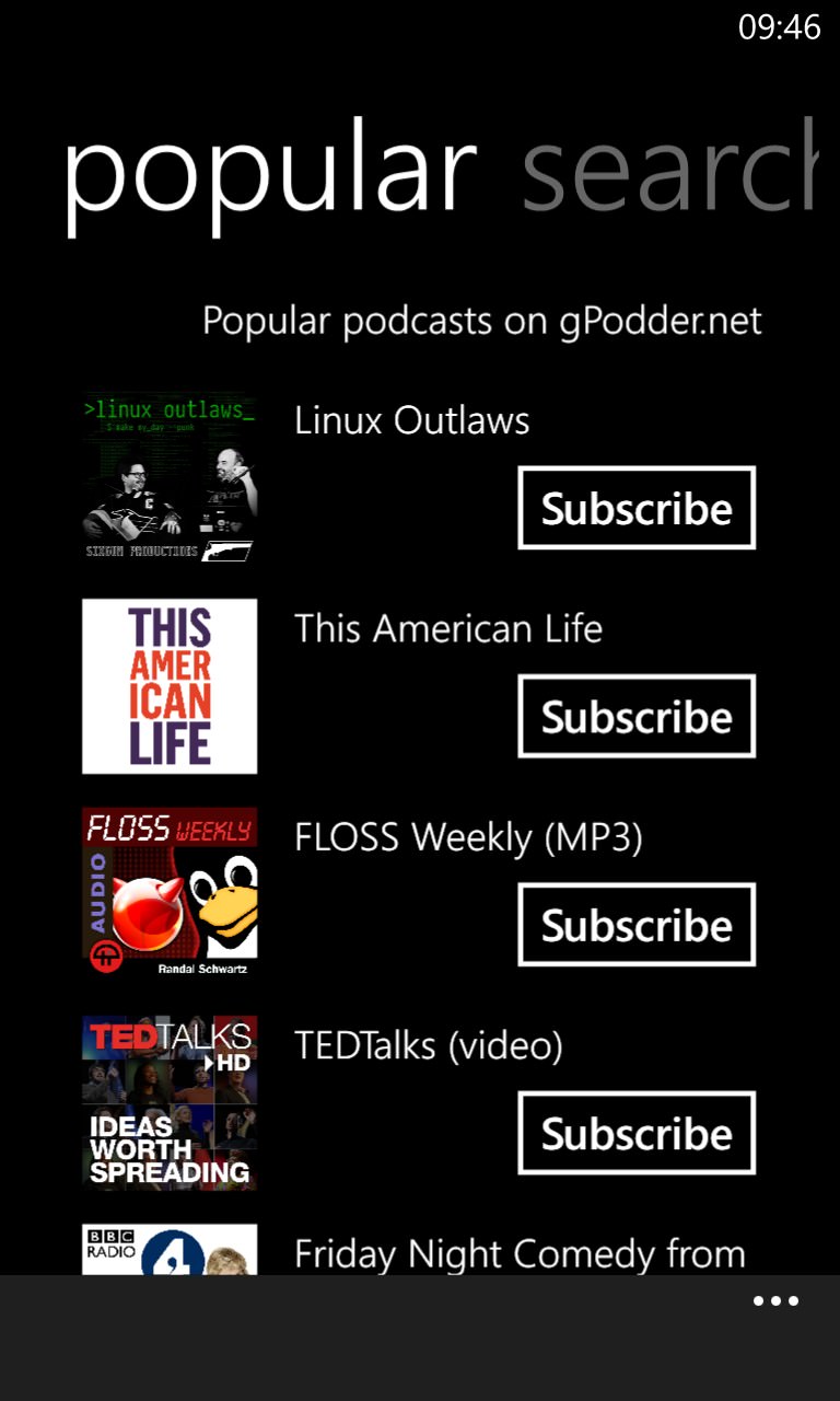 Screenshot, Podcatcher round-up