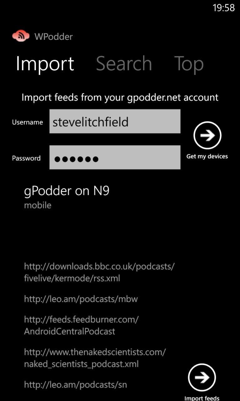 Screenshot, Podcatcher round-up