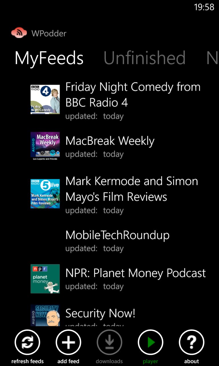 Screenshot, Podcatcher round-up