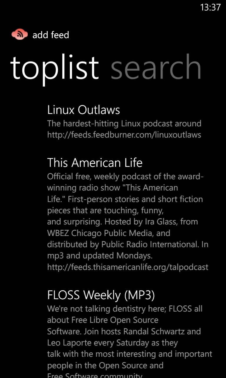 Screenshot, Podcatcher round-up