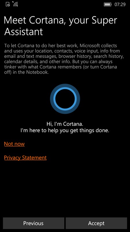 Screenshot, Setting up Windows 10 Mobile