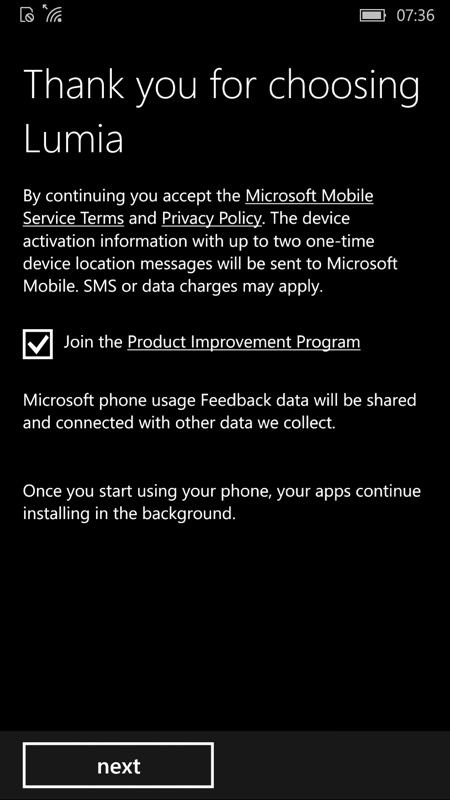 Screenshot, Setting up Windows 10 Mobile