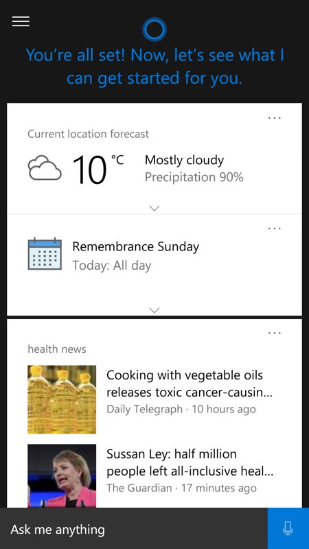 Screenshot, Setting up Windows 10 Mobile