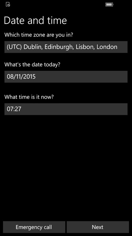 Screenshot, Setting up Windows 10 Mobile