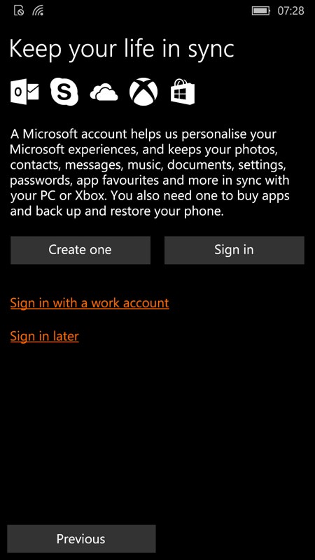 Screenshot, Setting up Windows 10 Mobile