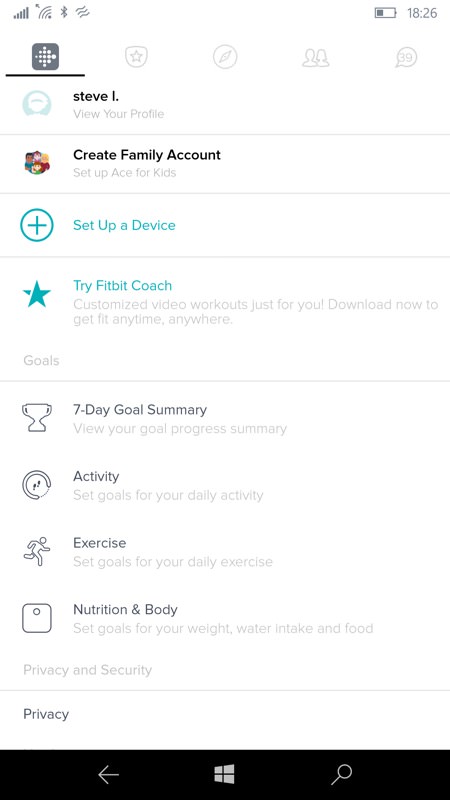 Fitbit app screenshot