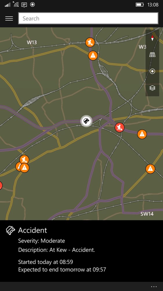 Screenshot, Maps for WIndows 10 Mobile