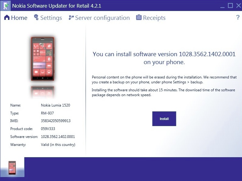 Screenshot, Nokia Recovery Tool