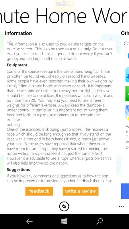 Screenshot, 5 Minute Home Workouts