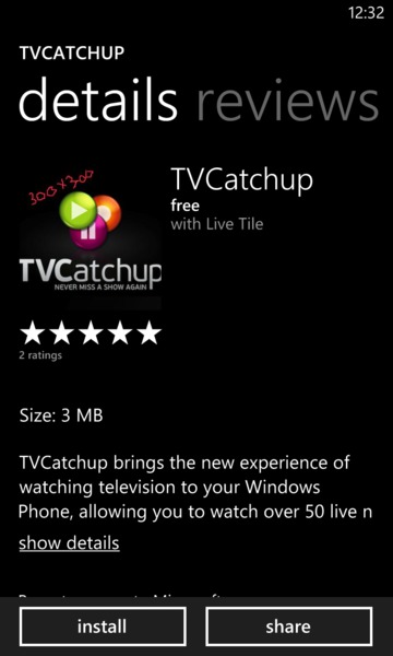 TVCatchup on Windows Phone 8