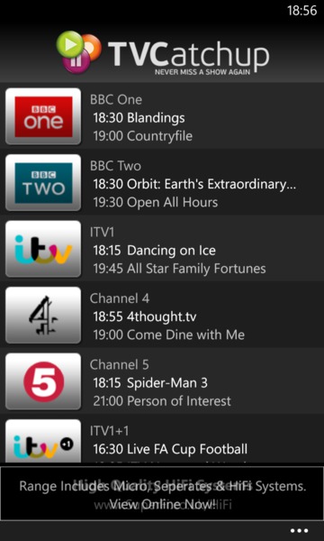 TVCatchup on Windows Phone 8