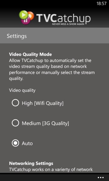 TVCatchup on Windows Phone 8