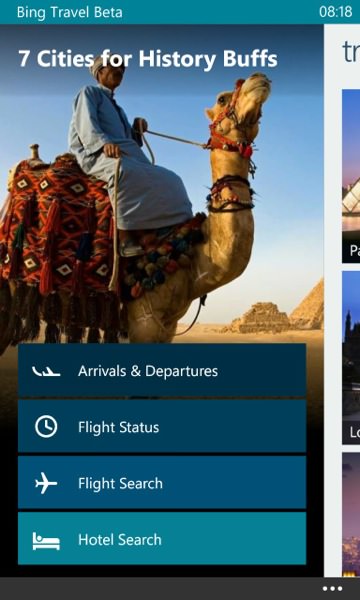 Screenshot, Bing Travel Beta