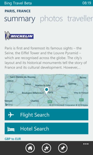 Screenshot, Bing Travel Beta