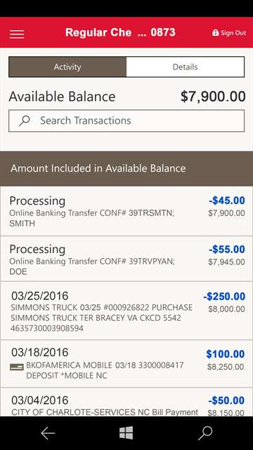 Screenshot, Bank of America